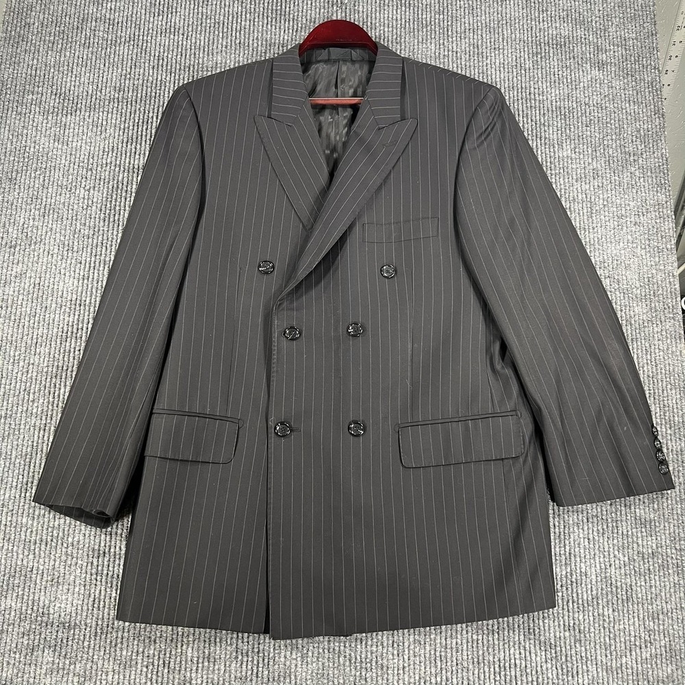 Baroni Blazer Suit Jacket Mens 42R Black Super 150s Pinstripe Double Breasted